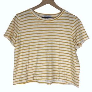 GREEN ENVELOPE Crop Top T Shirt Stripe Mustard Yellow Short Sleeve Size Large